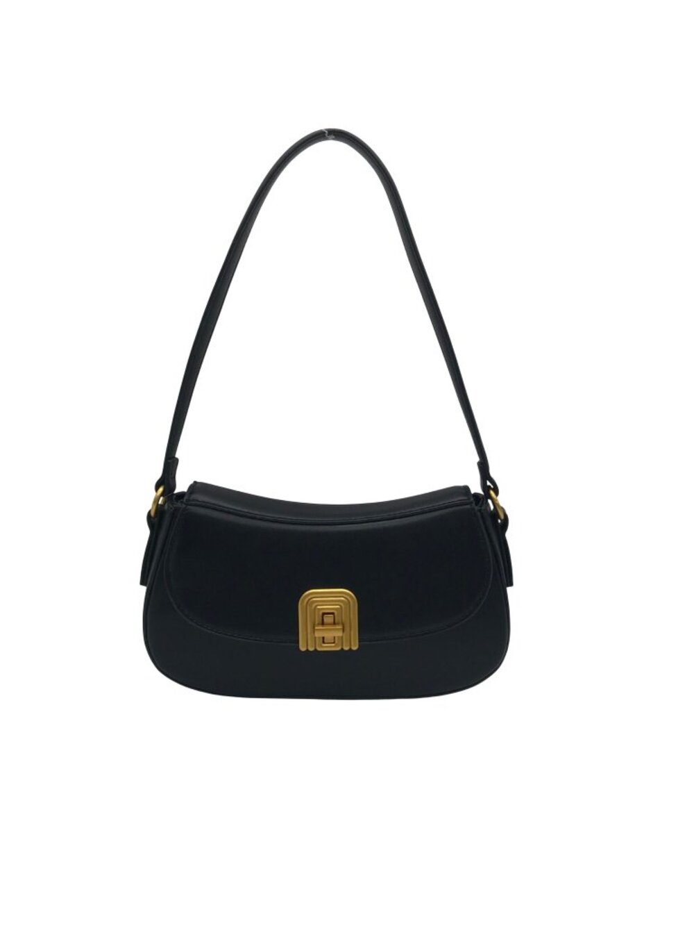 Mioztique Black Faux Leather Lyra Twist Lock Shoulder Bag